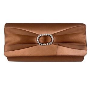 Brown Satin Evening Clutch Rhinestone Buckle Dual Strap Design